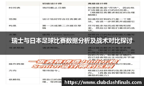 瑞士与日本足球比赛数据分析及战术对比探讨
